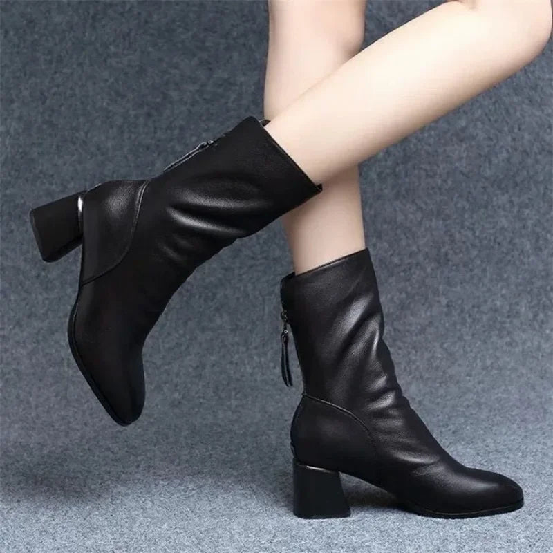 2023 Women's Shoes Luxury Boot Women Leather Boot Chunky Winter Shoe Platform Ankle Boots Thick Heel Designer