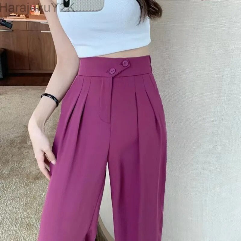 Woman Pant Suits Korean Style Elegant Straight Summer Pants Women Casual Outfits Classic White Wide Pants Women High Waist 2023