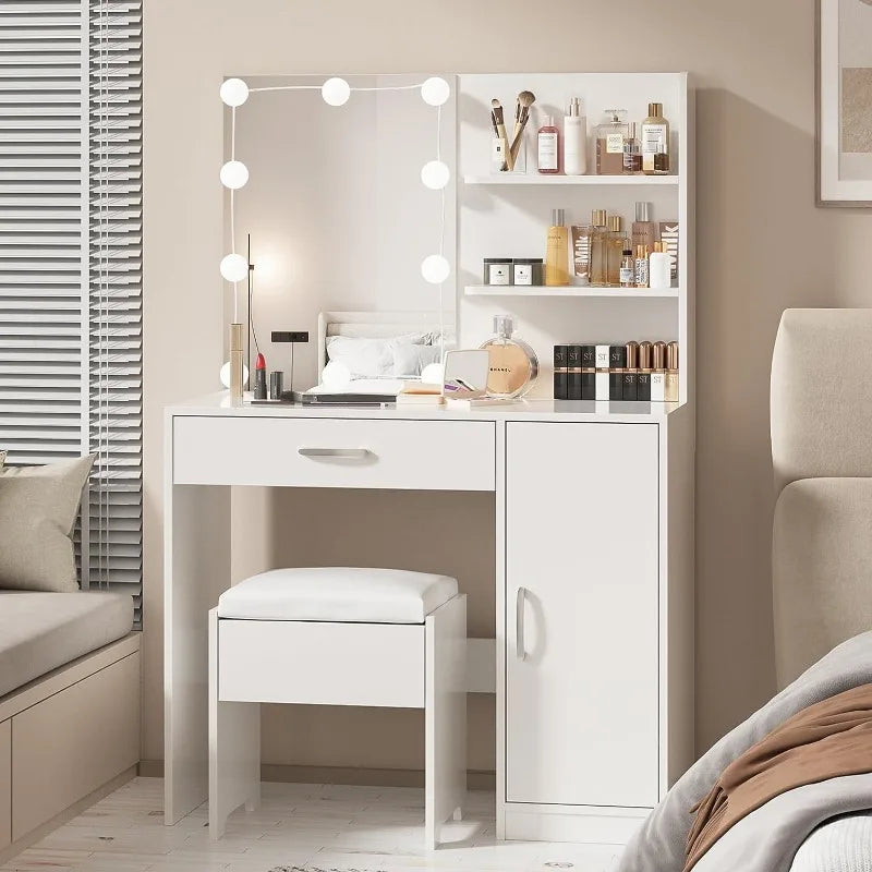 Vanity Desk,dressing Table with Mirror and Lights Set, Large Drawer and Two-Tier Lots Storage Cabinet,dressers Bedroom Furniture