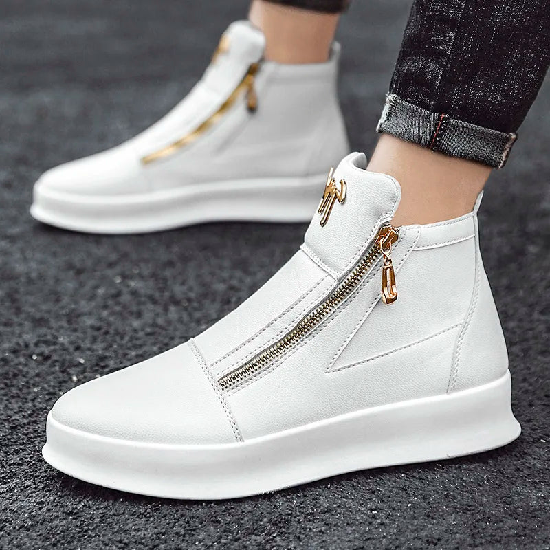 New Zipper Designer Sneakers Men Luxury Platform Shoes Casual High Top Sneakers Men Trendy Shoes Fashion Men's Leather Sneakers