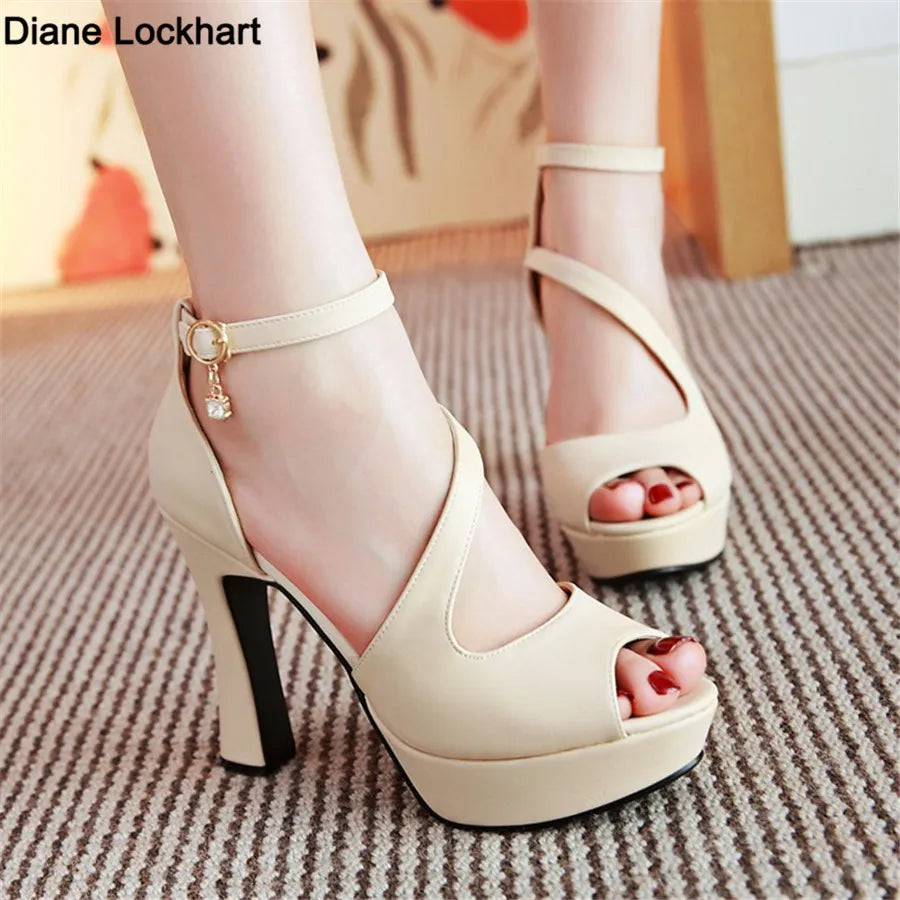 2023 New Ladies Shoes Sandalias Mujer Gladiator Platform Sandals Women Fish Mouth High Heels Female Pumps Beige Black White Pink