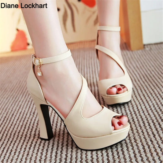 2023 New Ladies Shoes Sandalias Mujer Gladiator Platform Sandals Women Fish Mouth High Heels Female Pumps Beige Black White Pink