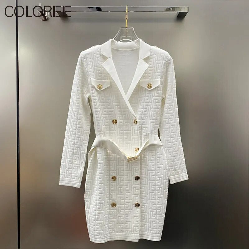 High Quality Luxury Designers Winter Clothes Women 2023 Elegant Long Sleeve Knitted Sweater Dress Korean Fashion Streetwear